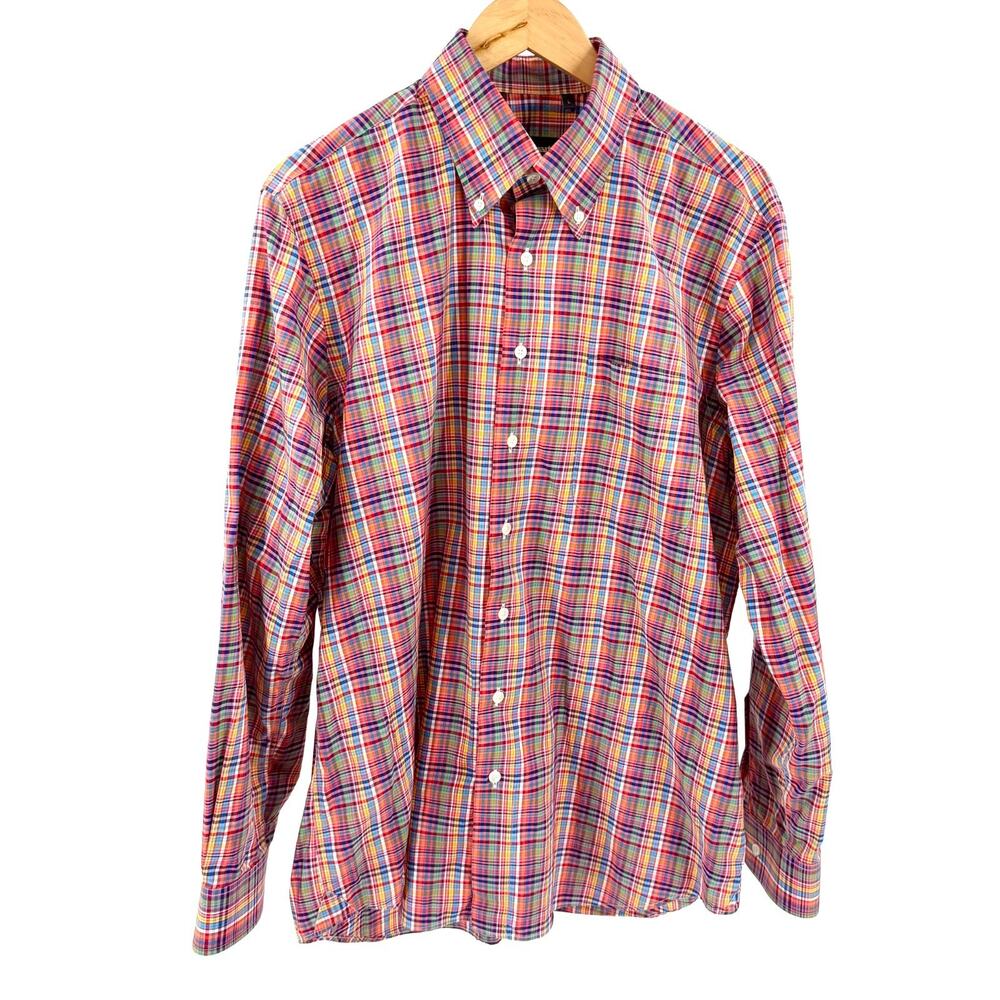 MINT Vintage 90s Paul Stuart Rainbow Plaid 100% Cotton Madras Button-Down Shirt